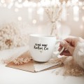 Biały kubek porcelanowy 300 ml - napis dzień dobry kocham cię z małym liternictwem ze złotym sercem na rocznicę dla ukochanej osoby Kubek porcelanowy ze złotym sercem Dzień dobry Kocham cię ( mały napis) Nadzwyczajnie.pl — widok z boku na białym tle