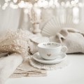 Biała filiżanka porcelanowa 250 ml ze spodkiem - motyw złotego serca z napisem mój złoty dziadek dla dziadka na Dzień Dziadka Biały filiżanka porcelanowa Nadzwyczajnie.pl ze złotym sercem i napisem ze spodkiem - Mój złoty dziadek — 250 ml