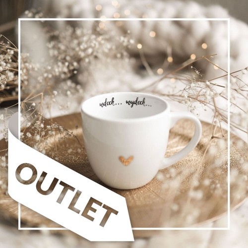 Biały kubek porcelanowy Nadzwyczajnie.pl ze złotym sercem i napisem wdech, wydech OUTLET — 300 ml