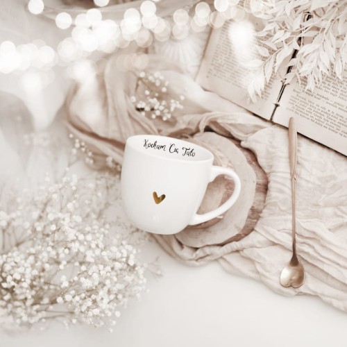 Biały kubek porcelanowy 300 ml - motyw złotego serca dla taty