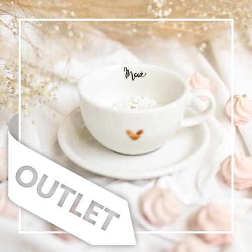Biały filiżanka porcelanowa Nadzwyczajnie.pl ze złotym sercem i napisem ze spodkiem - Mąż OUTLET — 250 ml