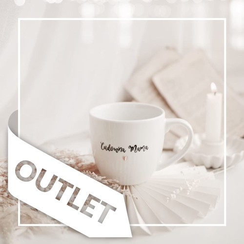 Biały kubek porcelanowy Nadzwyczajnie.pl ze złotym sercem i napisem Cudowna Mama OUTLET — 300 ml