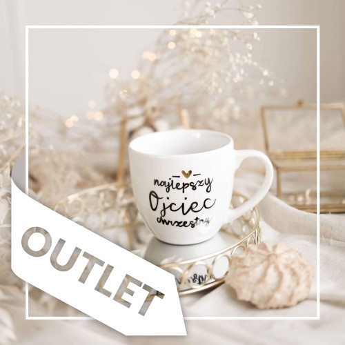 Biały kubek porcelanowy Nadzwyczajnie.pl ze złotym sercem i napisem Najlepszy ojciec chrzestny OUTLET — 300 ml