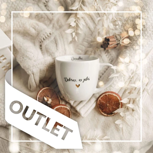 Biały kubek porcelanowy Nadzwyczajnie.pl ze złotym zdobieniem i napisem Dziadku dobrze, że jesteś OUTLET — 300 ml