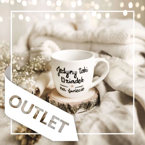 Biały kubek porcelanowy Nadzwyczajnie.pl ze złotym sercem i napisem Jedyny taki dziadek na świecie OUTLET — 300 ml