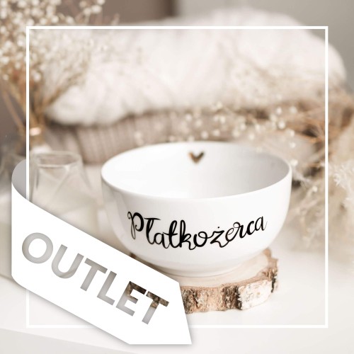 Biały produkt porcelanowy Nadzwyczajnie.pl ze złotym sercem i napisem Miska - Płatkożerca OUTLET