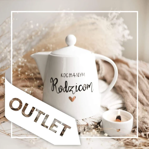 Biały produkt porcelanowy Nadzwyczajnie.pl ze złotym sercem i napisem Dzbanek 1 litr - Kochanym rodzicom OUTLET