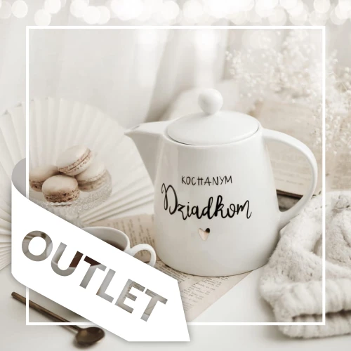 Biały produkt porcelanowy Nadzwyczajnie.pl ze złotym sercem i napisem Dzbanek 1 litr - Kochanym dziadkom OUTLET