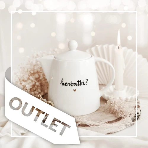 Biały produkt porcelanowy Nadzwyczajnie.pl ze złotym sercem i napisem Dzbanek 1 litr - Herbatki OUTLET