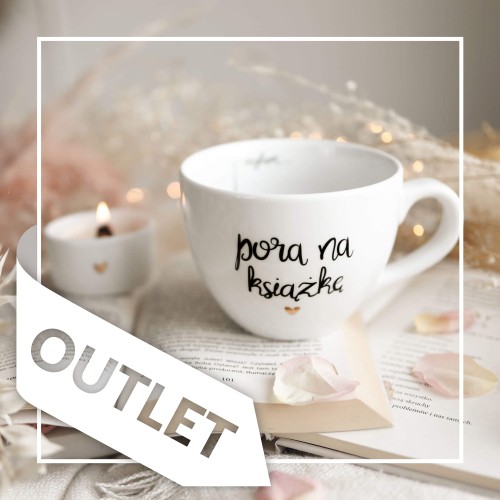 Biały kubek porcelanowy Nadzwyczajnie.pl ze złotym sercem i napisem Pora na książkę OUTLET — 500 ml