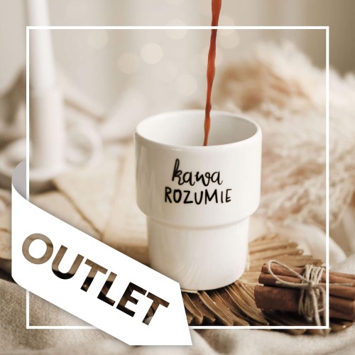 Biały kubek porcelanowy Nadzwyczajnie.pl ze złotym zdobieniem i napisem bez ucha - Kawa rozumie OUTLET — 300 ml