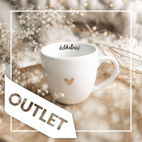 Biały kubek porcelanowy Nadzwyczajnie.pl ze złotym sercem i napisem delikatność OUTLET — 300 ml
