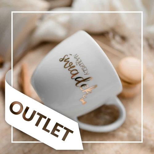 Biały kubek porcelanowy Nadzwyczajnie.pl ze złotym zdobieniem i napisem Najlepszy świadek ZŁOTY NAPIS OUTLET — 300 ml