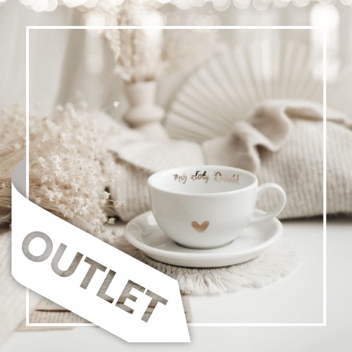 Biały filiżanka porcelanowa Nadzwyczajnie.pl ze złotym sercem i napisem ze spodkiem - Mój złoty dziadek OUTLET — 250 ml