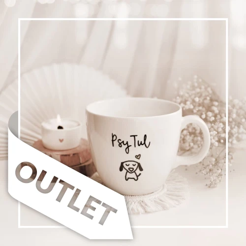 Biały kubek porcelanowy Nadzwyczajnie.pl ze złotym zdobieniem i napisem Kubek 1 litr - Psy Tul OUTLET