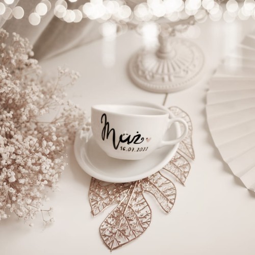 Filiżanka 250 ml ze spodkiem - Mąż z datą ZŁOTE SERCE