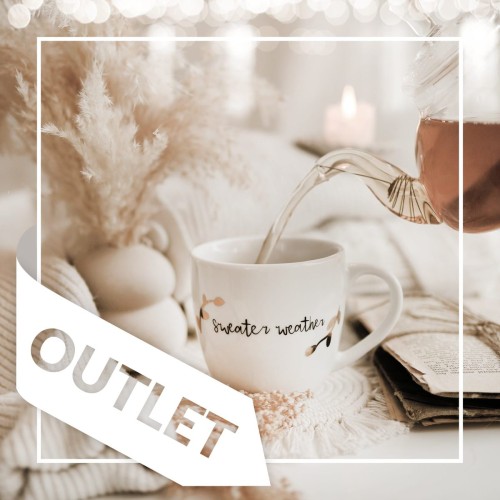 Biały kubek porcelanowy Nadzwyczajnie.pl ze złotym zdobieniem i napisem złote listki - sweater weather OUTLET — 300 ml