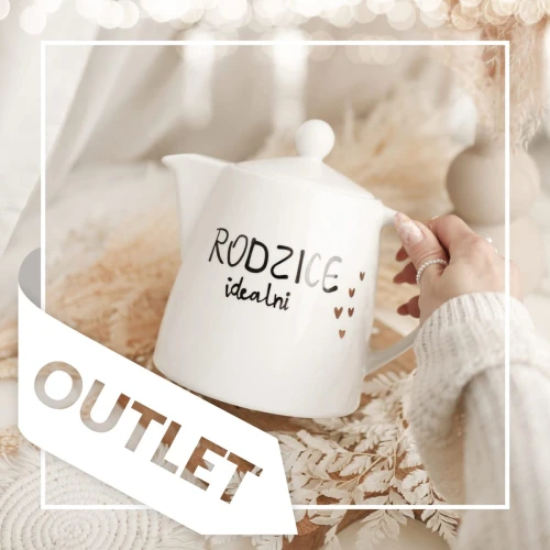 Biały produkt porcelanowy Nadzwyczajnie.pl ze złotym sercem i napisem Dzbanek 1 litr - Rodzice idealni OUTLET
