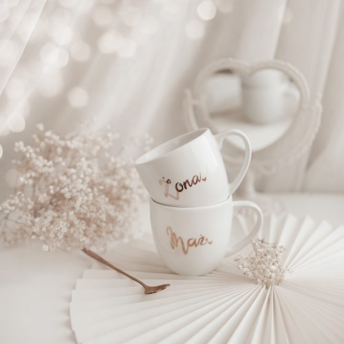 Zestaw 2 białych kubków porcelanowych 300 ml - Napis mąż i żona dla małżonków na rocznicę ślubu