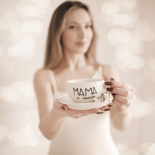 Filiżanka 250 ml ze spodkiem - Mama idealna ZŁOTE SERCE