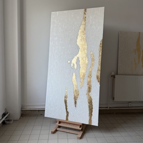 Light 100x200 - NA ZAMÓWIENIE - wybierz rozmiar - obraz strukturalny ze złotem, abstrakcja, ręcznie malowany
