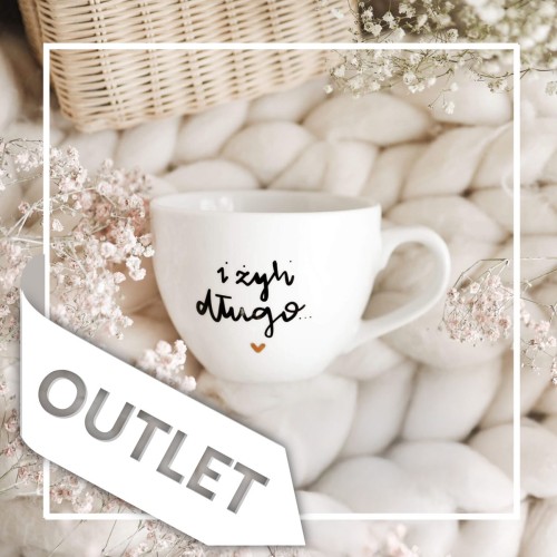 Biały kubek porcelanowy Nadzwyczajnie.pl ze złotym sercem i napisem I żyli długo OUTLET — 500 ml