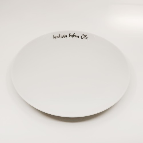 Biały talerz porcelanowy Nadzwyczajnie.pl ze złotym zdobieniem i napisem Personalizowany 243/39 outlet — 20 cm