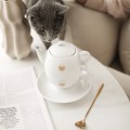 Zestaw imbryk i filiżanka 280 ml ze spodkiem ZŁOTE SERCE Biały filiżanka porcelanowa Nadzwyczajnie.pl ze złotym sercem i napisem imbryk i ze spodkiem — 280 ml