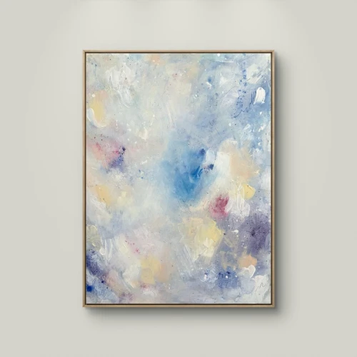 New beautiful chaos 60x70 - obraz abstrakcja, obraz ręcznie malowany, kolorowy, pastelowy, odcienie błekitu, bieli i różu