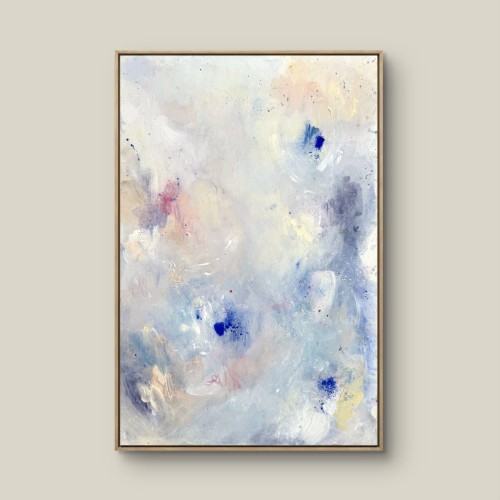 Colors of the fog 60x90 - obraz abstrakcja, obraz ręcznie malowany, kolorowy, pastelowy, odcienie błekitu, bieli i różu