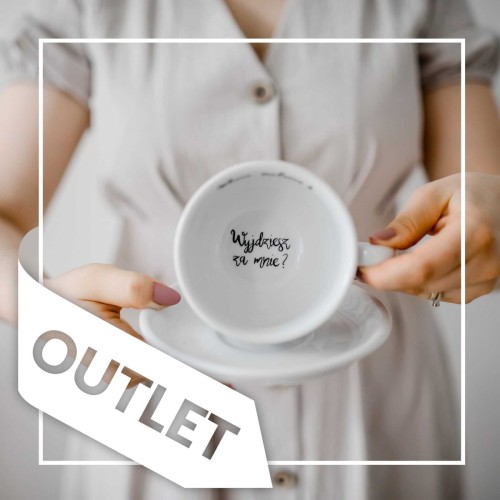 Biały filiżanka porcelanowa Nadzwyczajnie.pl ze złotym sercem i napisem > Mam pytanie -> Wyjdziesz za mnie? OUTLET — 250 ml