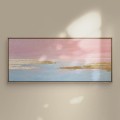 Zachód słońca 70x160 - obraz pastelowa abstrakcja ze złotem, błękitno-różowy NA ZAMÓWIENIE - wybierz rozmiar płótna Biały produkt porcelanowy Nadzwyczajnie.pl ze złotym zdobieniem i napisem Zachód słońca 70x160 - obraz pastelowa