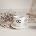 Biała Filiżanka Porcelanowa Espresso ze Spodkiem 100 ml - Napis Dzień Dobry Mężu ze Złotym Sercem dla Męża na Rocznicę Ślubu Biały filiżanka porcelanowa Nadzwyczajnie.pl ze złotym zdobieniem i napisem Biała Filiżanka Porcelanowa Espresso ze