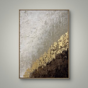 Ślad ciepła 50x70 - obraz strukturalny ze złotem, abstrakcja, ręcznie malowany, beż, brąz