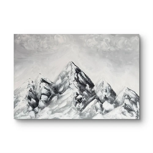 Cisza szczytów 70x100  - góry, obraz strukturalny, abstrakcja, nowoczesny czarno-biały