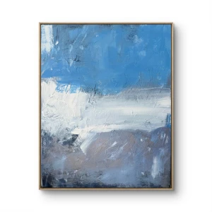 Horyzont spokoju 70x100 - NA ZAMÓWIENIE - wybór rozmiaru - nowoczesny obraz w odcieniach niebieskiego, granatu, błękitu i bieli, abstrakcja, ręcznie malowany