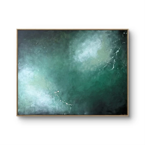 Szmaragdowa mgła 70x100 - NA ZAMÓWIENIE - wybierz rozmiar - nowoczesny, obraz na ścianę w odcieniach zieleni, abstrakcja, ręcznie malowany, dekoracja do salonu, sypialni