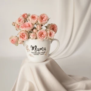 Kubek 300 ml - Mama - nieskończona miłość, cierpliwość i supermoc + złote różyczki
