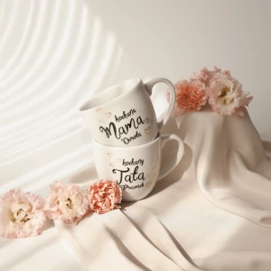 Zestaw kubków 300 ml - Kochana mama + imię/ Kochany tata + imię ZŁOTE SERCA
