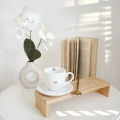 Biała Filiżanka Porcelanowa Espresso ze Spodkiem 100 ml z napisem ta krawędzi Tato, a na dnie Dobrze, że jesteś. Złote serce na froncie 3P4A0656.webp
