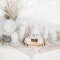 Zestaw obiadowo-deserowy na 6 osób - NAKRAPIANE ZŁOTEM Biały zestaw porcelanowy Nadzwyczajnie.pl ze złotym zdobieniem i napisem obiadowo-deserowy na 6 osób - NAKRAPIANE ZŁOTEM
