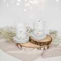 Zestaw obiadowo-deserowy na 6 osób - ZŁOTE SERCE Zbliżenie na złote zdobienie serca na białym zestawie porcelanowym obiadowo-deserowy na 6 osób Nadzwyczajnie.pl