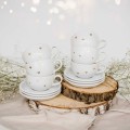 Zestaw deserowy na 6 osób - ZŁOTE SERDUSZKA Zestaw porcelanowy ze złotym zdobieniem deserowy na 6 osób - ZŁOTE SERDUSZKA Nadzwyczajnie.pl — widok z boku na białym tle