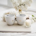 Zestaw 2 Białych Kubków Porcelanowych 300 ml - Napis Mąż i Żona oraz Złote Serce na Rocznicę Ślubu dla Pary Personalizowany zestaw porcelanowy ze złotym sercem jako idealny prezent — porcelana premium Nadzwyczajnie.pl