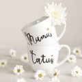 Zestaw 2 białych kubków porcelanowych 300 ml - napis mamuś tatuś i złote serce na dzień matki dla rodziców Biały zestaw porcelanowy Nadzwyczajnie.pl ze złotym sercem i napisem kubków 300 ml - Mamuś, Tatuś — 300 ml