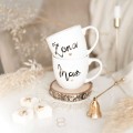 Zestaw 2 Białych Kubków Porcelanowych 300 ml - Napisy Mąż i Żona z Motywem Złotego Serca na Walentynki dla Pary Biały zestaw porcelanowy Nadzwyczajnie.pl ze złotym sercem i napisem kubków 300 ml - Mąż Żona ( bez daty) — 300 ml