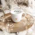 Biały kubek porcelanowy 300 ml - napis słuchaj ciszy ze złotym sercem dla mamy na Dzień Matki Biały kubek porcelanowy Nadzwyczajnie.pl ze złotym sercem i napisem Słuchaj ciszy — 300 ml