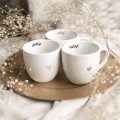 Biały kubek porcelanowy 300 ml - napis radość ze złotym sercem dla przyjaciółki na urodziny Eleganckie opakowanie prezentowe kubka porcelanowego ze złotym sercem Nadzwyczajnie.pl — Radość