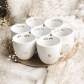 Biały Kubek Porcelanowy 300 ml - Napis Wdech Wydech i Złote Serce dla Miłośników Jogi na Urodziny Personalizowany kubek porcelanowy ze złotym sercem jako idealny prezent — porcelana premium Nadzwyczajnie.pl
