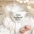 Biały kubek porcelanowy 500 ml - napis Żona najlepszego męża ze złotym sercem dla żony na rocznicę ślubu Biały kubek porcelanowy Nadzwyczajnie.pl ze złotym sercem i napisem Żona najlepszego męża — 500 ml